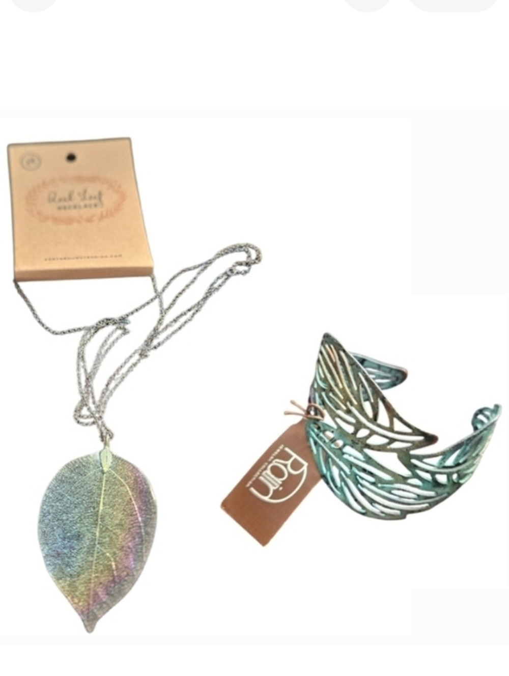 NEW! Boutique 2pc. Jewelry Set Leaf Design Cuff Bracelet and Long Necklace.